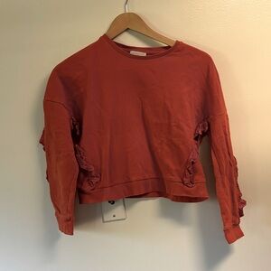 Stella McCartney size 12 burnt Orange Ruffle cropped Sweatshirt